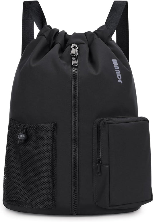 Sac de sport à cordon — pour enfant, pour femme, pour homme, résistant à l'eau, noir